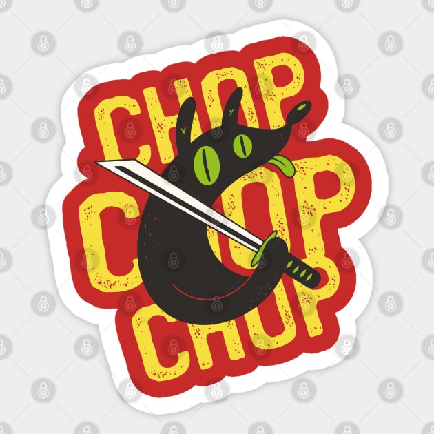Chop chop - dog with sword Sticker by Catfactory
